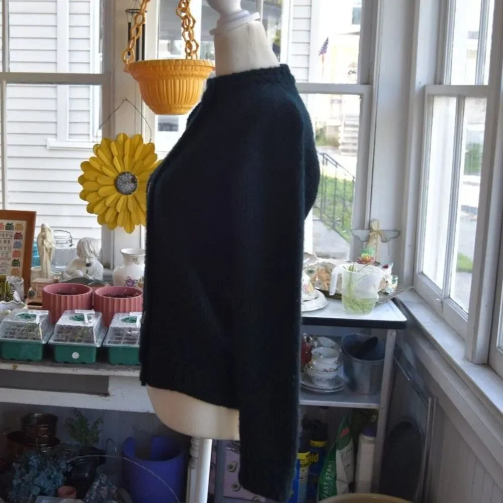Vintage 60s 70s Carol Brent Navy Cardigan Sweater Orlon Acrylic Black M